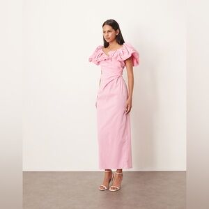 ARRANGE off the shoulder ruched puff sleeves maxi dress